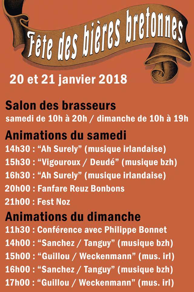 Programme Fête des bières bretonnes de Landrévarzec Janvier 2018