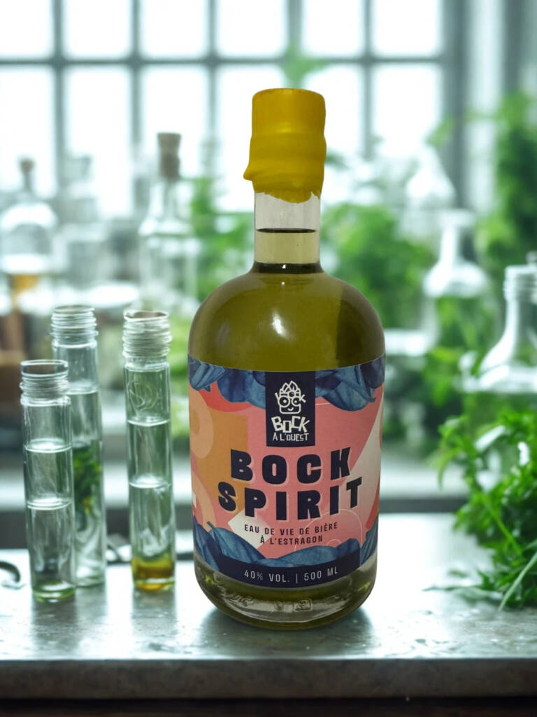 Eau-de-vie de bière Bock Spirit - Brasserie Bock à l’Ouest - Bretagne - Étiquette par Clément Droff, graphiste spécialisé bière, vins et spiritueux